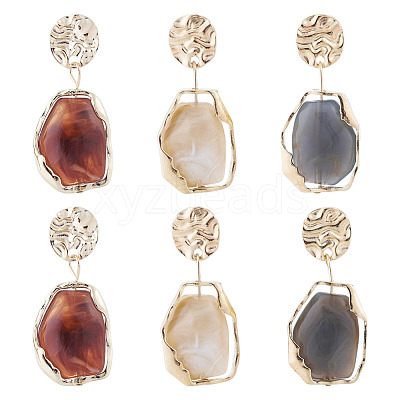 3 Piars 3 Colors Oval with Flat Round Alloy Resin Dangle Stud Earrings EJEW-TA0001-84-1