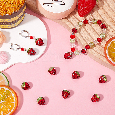 30Pcs Rhinestone Strawberry Plastic Beads FIND-SC0012-13-1