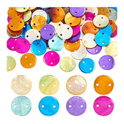 160Pcs 8 Colors Dyed Natural Akoya Shell Disc Links Connector Charms SSHEL-PH0001-30-1