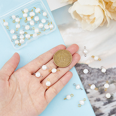 40Pcs 2 Colors Natural Freshwater Pearl Connector Charms PALLOY-AB00067-1