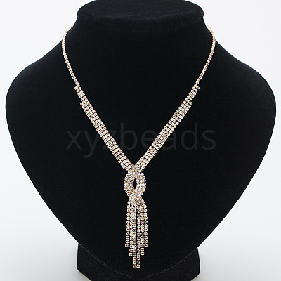 Alloy Full Crystal Rhinestone Twisted Tassel Necklaces for Women FS-WG90C07-01-1
