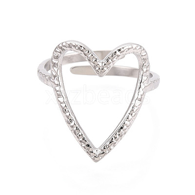 Non-Tarnish 304 Stainless Steel Heart Cuff Ring LS-RJEW-N038-123P-1