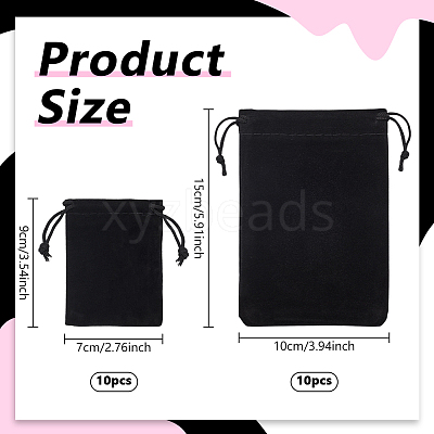 20Pcs 2 Styles Rectangle Velvet Drawstring Pouches TP-NB0001-73-1