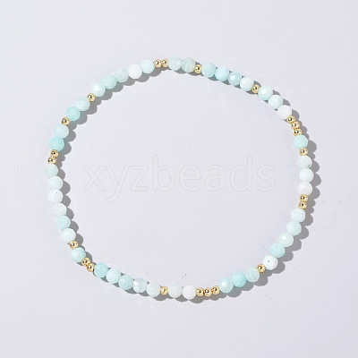 Natural Aquamarine Round Beads Stretch Bead Bracelets for Women CQ7665-3-1
