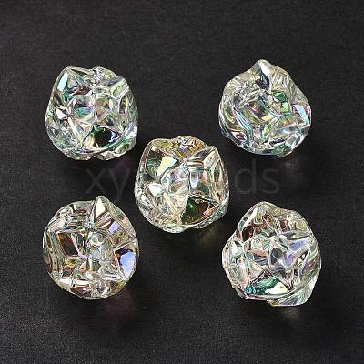UV Plating Rainbow Iridescent Acrylic Beads OACR-H015-09-1