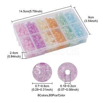 480Pcs 6 Colors Transparent Crackle Acrylic Beads MACR-YW0002-51-1
