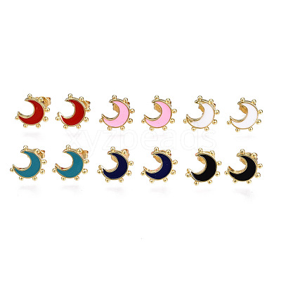 Brass Enamel Stud Earrings EJEW-T014-52G-NF-1