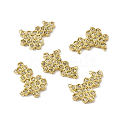 Rack Plating Brass Micro Pave Clear Cubic Zirconia Connector Charms KK-M231-14G-1