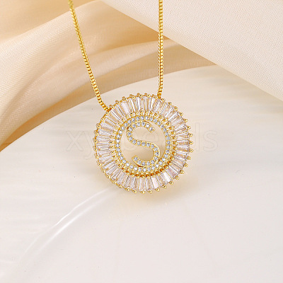 Brass Pave Clear Cubic Zirconia Ring with Letter Pendant Box Chain Necklaces FS-WG44D8C-19-1