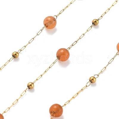 Natural Red Aventurine & 304 Stainless Steel Beads Link Chains CHS-K021-08A-05-1
