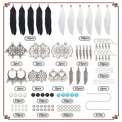 DIY Woven Net/Web with Feather & Synthetic Turquoise & Magnesite & Alloy Dangle Earring Making Kits DIY-SC0028-19-1