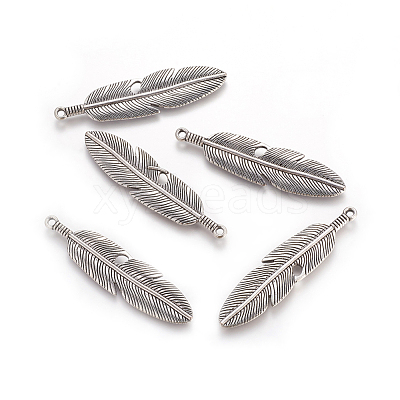 Tibetan Style Alloy Feather Big Pendants X-TIBEP-A12720-AS-RS-1