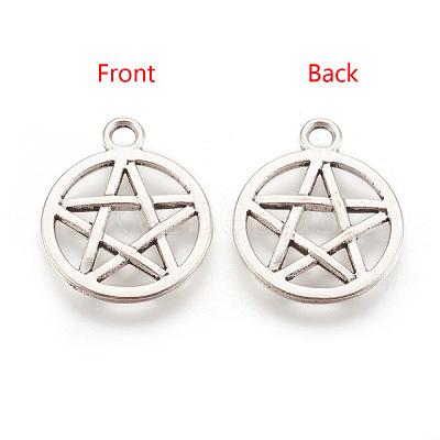 Tibetan Style Alloy Flat Round with Star Charms TIBEP-5248-AS-FF-1
