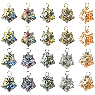 30Pcs 2 Style 5 Colors Glass Pendants PALLOY-YW00056-1