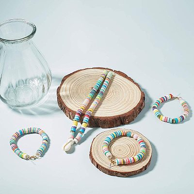 Flat Round Handmade Polymer Clay Bead Spacers CLAY-R067-4.0mm-11-1