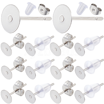 300Pcs 304 Stainless Steel Flat Round Blank Peg Earring Post STAS-SC0007-33C-1