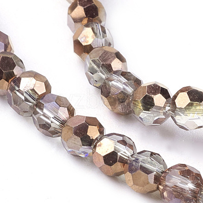 Faceted(32 Facets) Round Half Plated Electroplate Glass Beads Strands X-EGLA-J042-4mm-H03-1