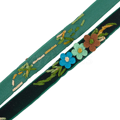 Velvet Handmade Flower Embroidered Lace Ribbons SRIB-WH0011-077B-1