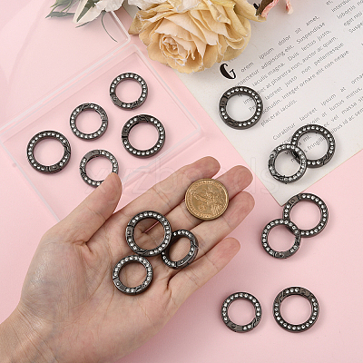 16Pcs 2 Styles Alloy Rhinestone Spring Gate Rings FIND-SP0004-52A-1
