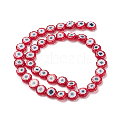 Handmade Evil Eye Lampwork Flat Round Bead Strands LAMP-L058-10mm-21-1