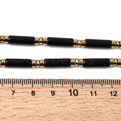 Natural Black Onyx(Dyed & Heated) & Synthetic Non-magnetic Hematite Column Beaded Necklaces with 304 Stainless Steel End Chains NJEW-K301-01A-1