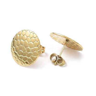Ion Plating(IP) 304 Stainless Steel Textured Flat Round Stud Earrings for Women EJEW-I285-03G-1