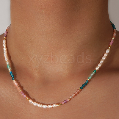 Bohemian Style Faceted Round Natural Mixed Stone Beaded Collar Necklaces UC9178-1