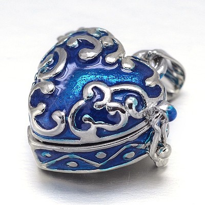 Enamel Heart Rack Plating Platinum Brass Prayer Box Pendants KK-L101-01C-1