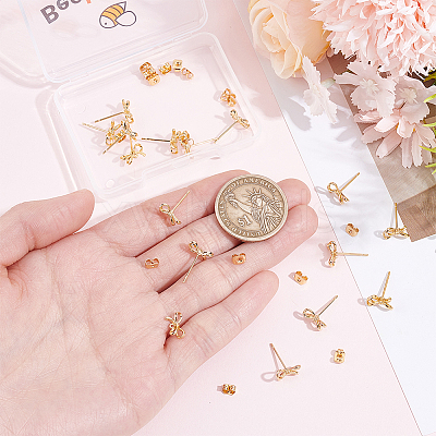 20Pcs Bowknot Brass Stud Earring Findings KK-BBC0028-23-1