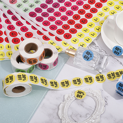 10 Sheets Paper Self-Adhesive Number Round Stickers and 5 Rolls Discount Round Dot Roll Stickers STIC-CA0001-03-1