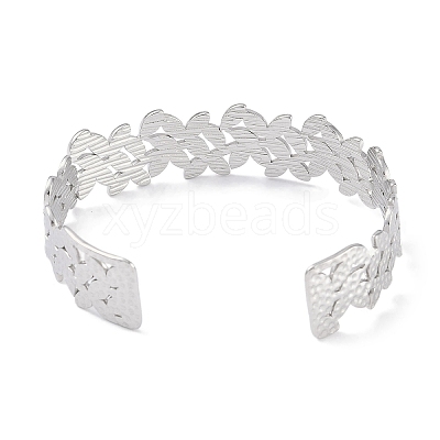 Non-Tarnish 304 Stainless Steel Flower Open Cuff Bangles for Women BJEW-C071-14P-1