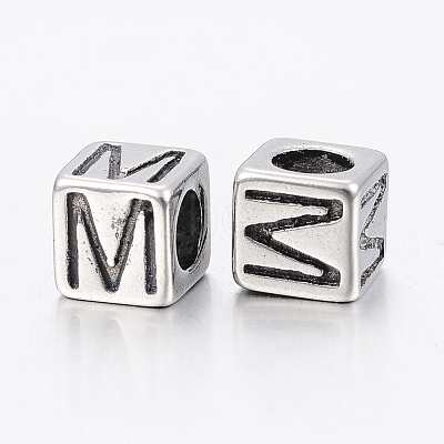 304 Stainless Steel Large Hole Letter European Beads STAS-H428-01AS-M-1