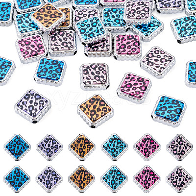 30Pcs UV Plating Printed Opaque Acrylic Beads OACR-TA0001-73C-1