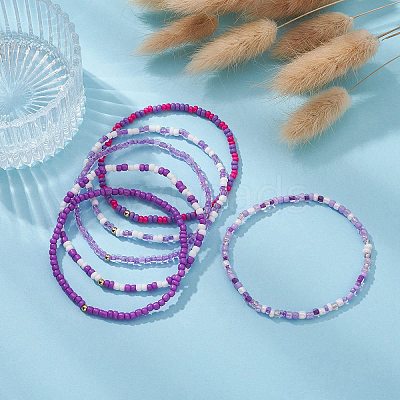 6Pcs Glass Seed & Brass Beaded Stretch Bracelets Set BJEW-JB09538-01-1