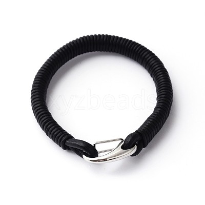 304 Stainless Steel Leather Cord Bracelets BJEW-N269-25-1