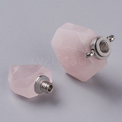 Hexagon Natural Rose Quartz Perfume Bottle Pendants G-H241-03F-P-1