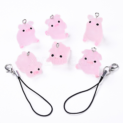 DIY Translucent Resin Pig Mobile Phone Strap Making Kits DIY-YW0011-16B-1