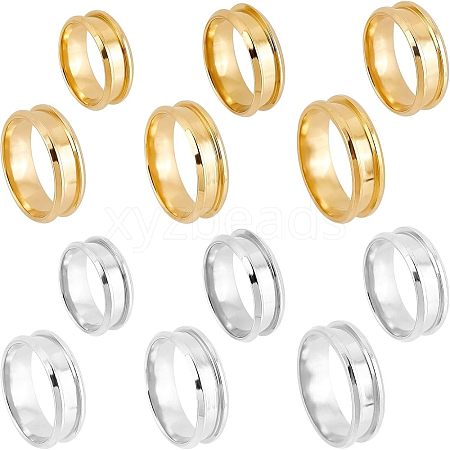 Unicraftale 12Pcs 12 Style Stainless Steel Grooved Finger Ring Settings STAS-UN0031-36-1