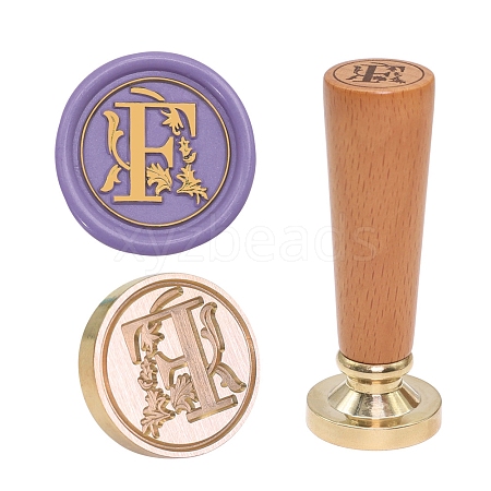 European Style Round Golden Tone Brass Letter Wax Seal Stamps PW-WG011B8-05-1