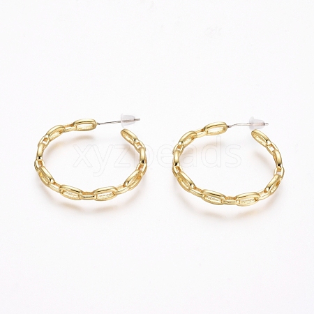 Semicircular Brass Cable Chain Stud Earrings EJEW-E196-06G-1