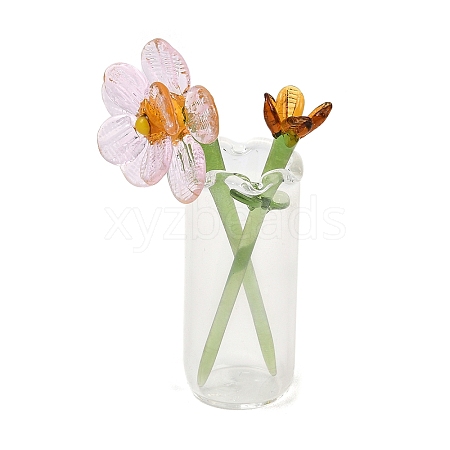 Handmade Lampwork Birthday Flower & Vase Set for Tabletop Display LAMP-D007-002J-1