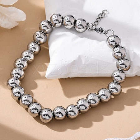 Non-Tarnish 202 Stainless Steel Round Beaded Bracelets for Men Women BJEW-D034-01P-1