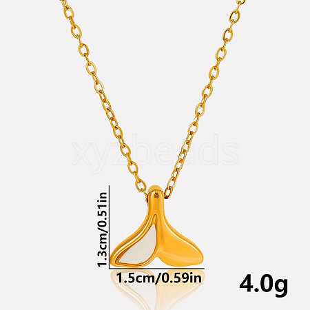 Luxury 304 Stainless Steel Pave Natural White Shell Whale Tail Pendant Necklaces EK0533-4-1