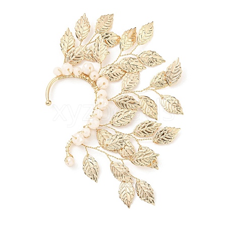 Alloy Leaf Cuff Earrings EJEW-P246-02KCG-1