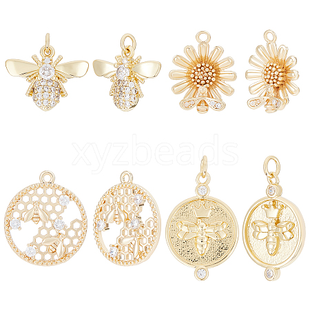 Beebeecraft 8Pcs 4 Style Rack Plating Brass Micro Pave Cubic Zirconia Pendants KK-BBC0004-19-1