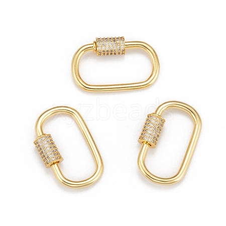 Brass Micro Pave Cubic Zirconia Screw Carabiner Lock Charms ZIRC-F105-03G-1