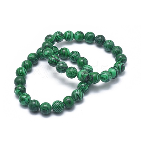 Synthetic Malachite Bead Stretch Bracelets X-BJEW-K212-B-031-1