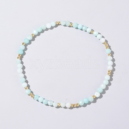 Natural Aquamarine Round Beads Stretch Bead Bracelets for Women CQ7665-3-1