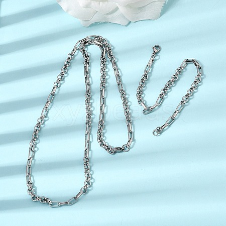 304 Stainless Steel Link Chain Bracelet & Necklace Jewelry Sets SJEW-L199-17P-1