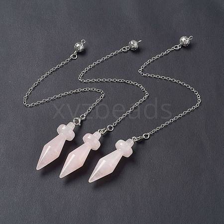 Natural Rose Quartz Pointed Dowsing Pendulums AJEW-B020-05P-07-1